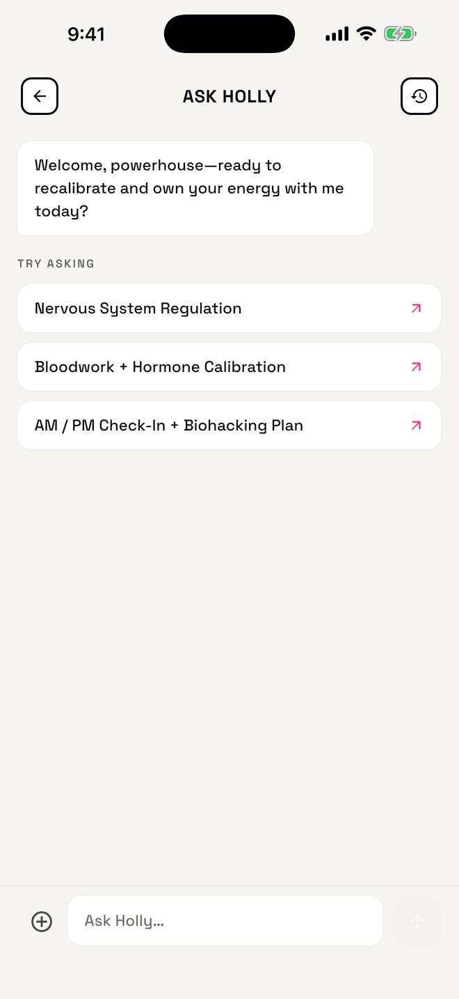 Holly, the in-app AI coach, ready to answer a question